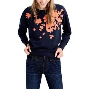 J. Crew Navy and Orange Floral Sweater